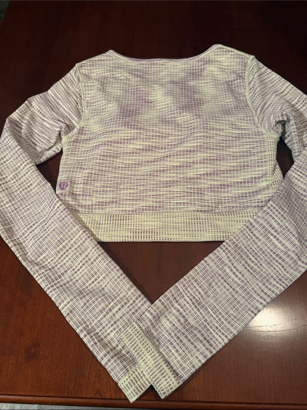 lululemon athletica Lavender Grid Long Sleeve Crop Top